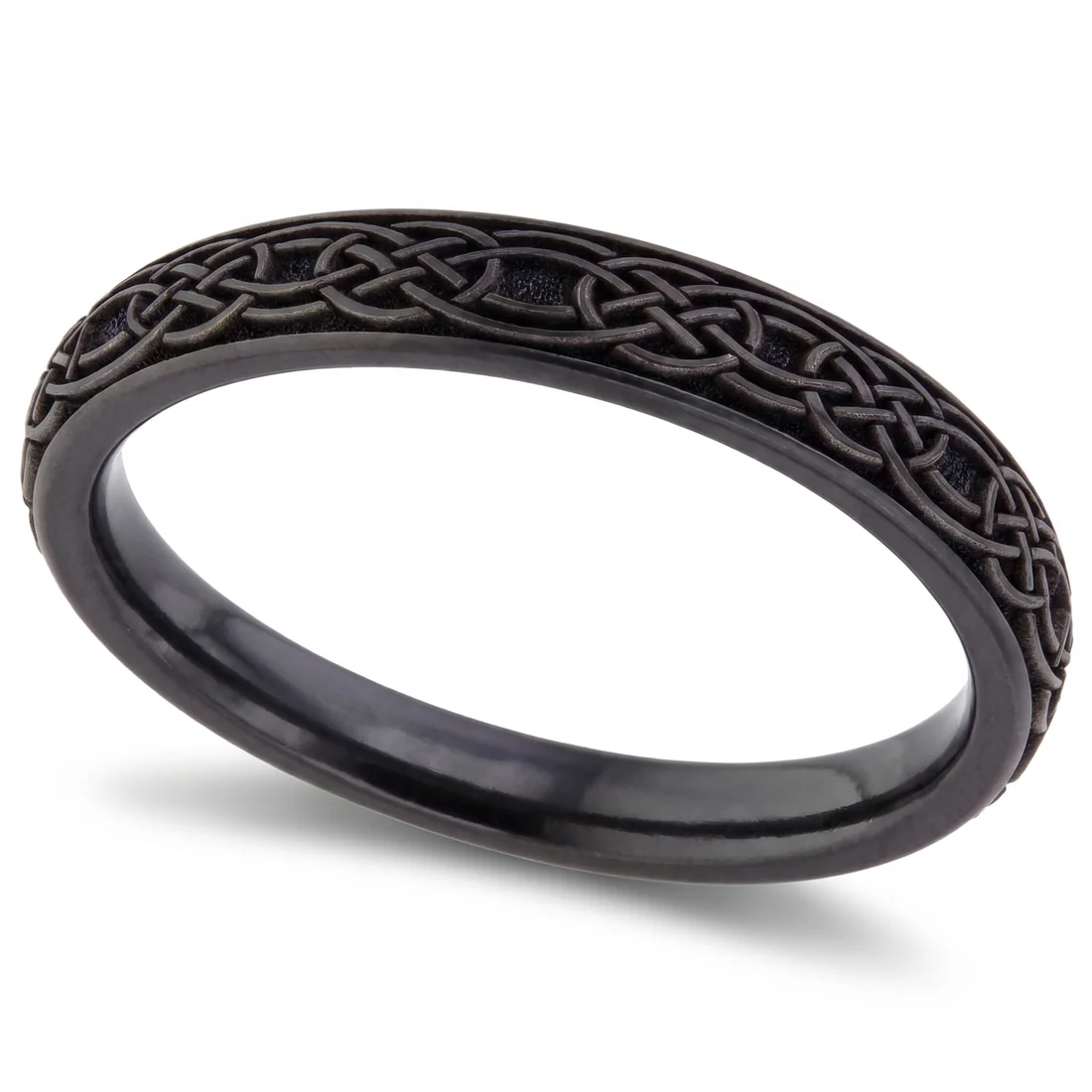 Celtic, black, A continuous Celtic knot, cut into black zirconium.