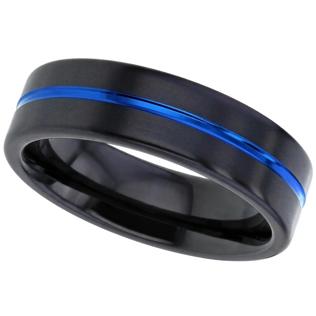 Colour line, all black, A flat black band with one anodised blue groove.