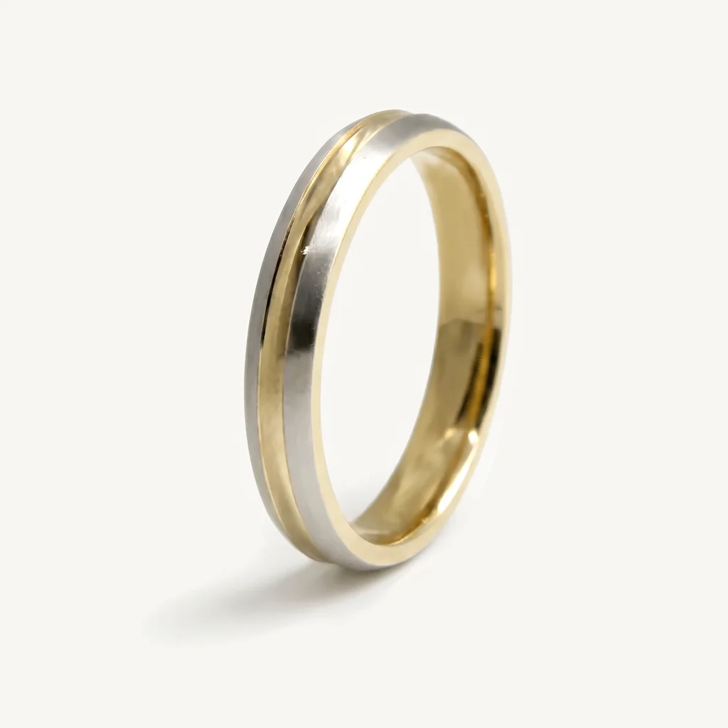 Contrast texture, his, White against yellow: polished on his, a frosted sparkle on hers. 4mm, sold alone or as a set.