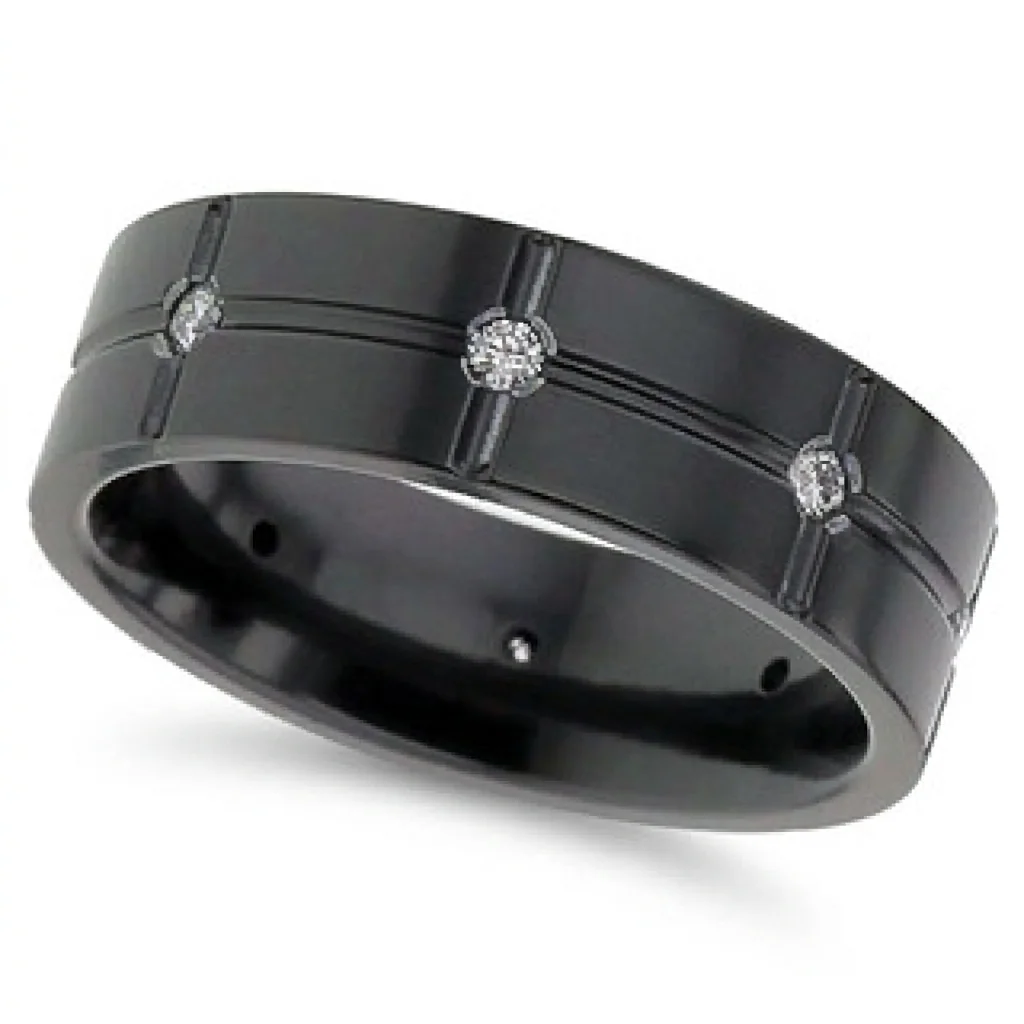 Eight diamonds, black, Eight diamonds set into a segmented black zirconium band.