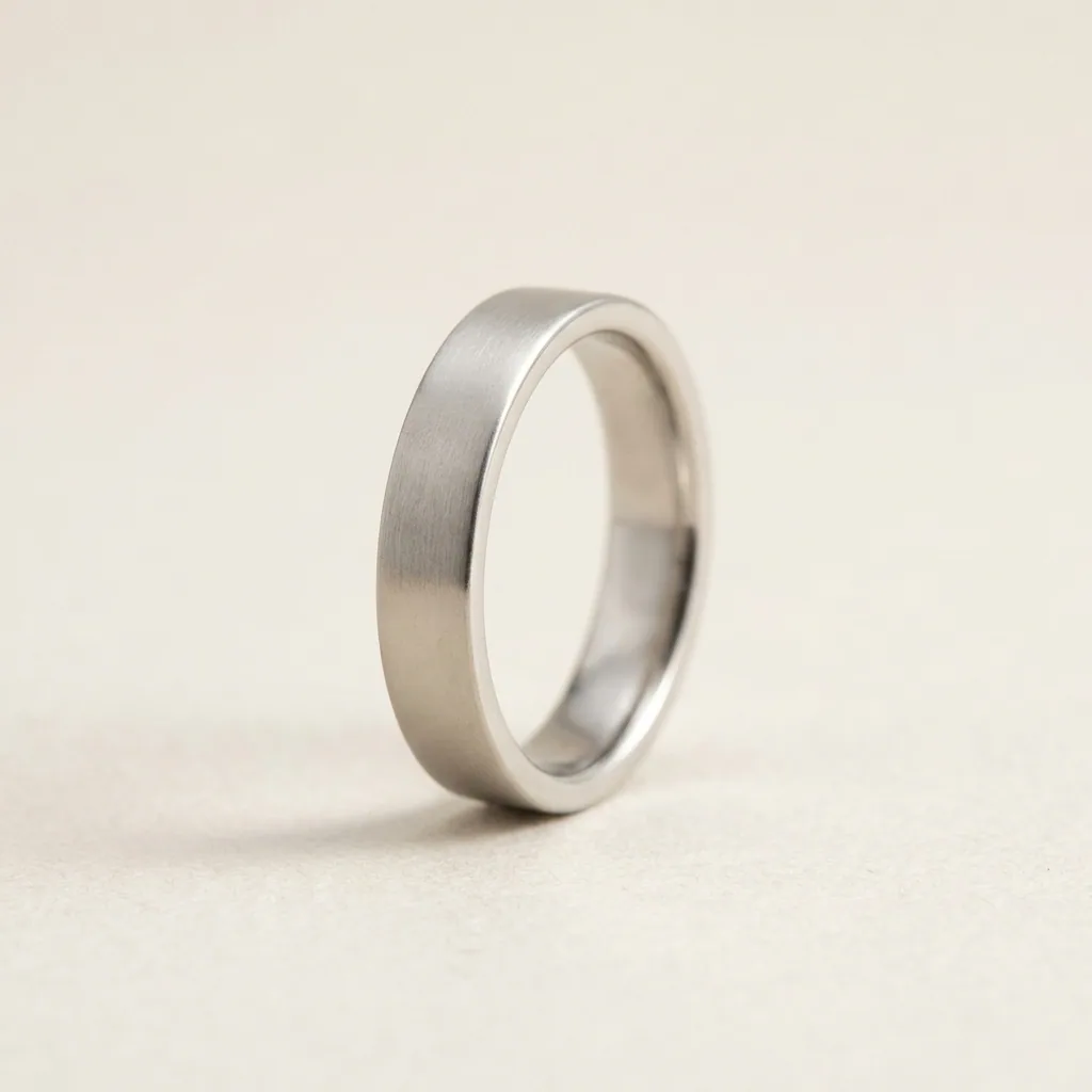 Flat court, palladium, White, hallmarked, and half the weight of platinum.