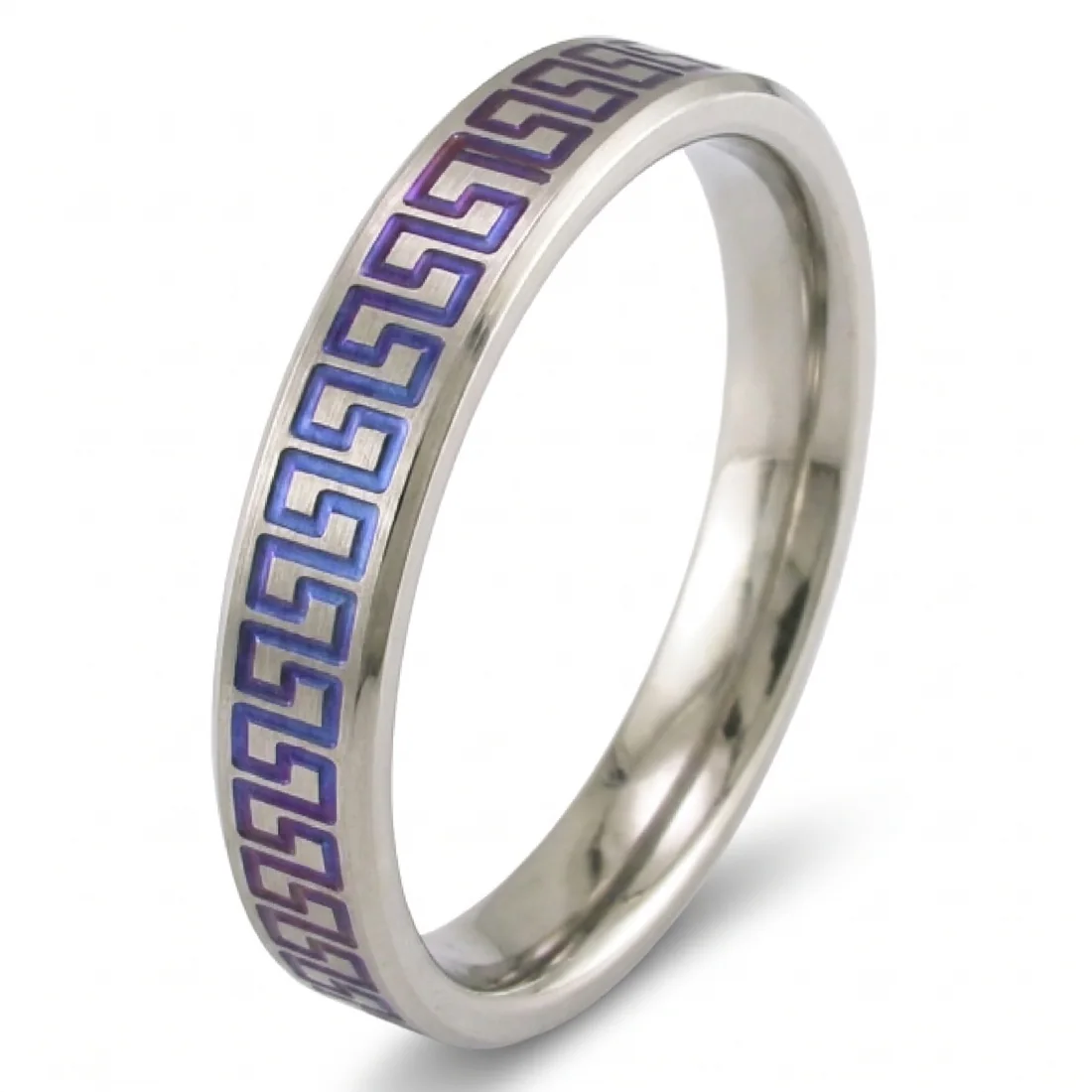 Greek key, anodised, The Greek key meander, cut around the band and anodised.
