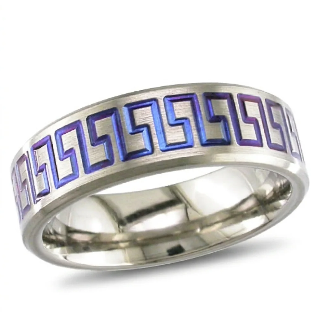 Greek key, anodised, The Greek key meander, cut around the band and anodised.
