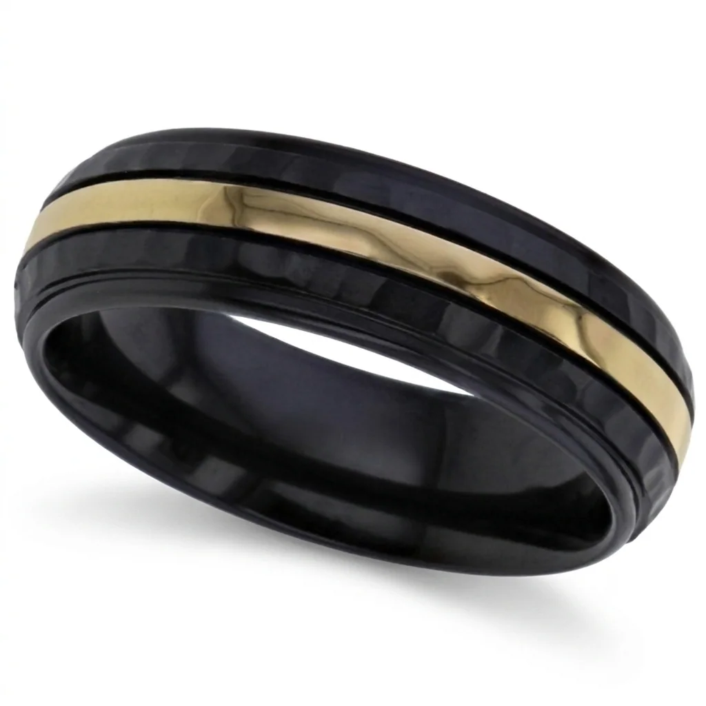 Hammered black, gold line, Hand hammered black with a solid gold line.