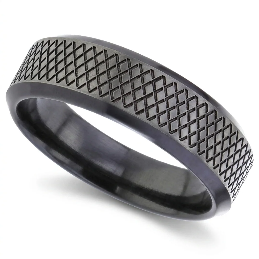 Knurled, black, A knurled centre, like the grip of a tool, between bright edges.