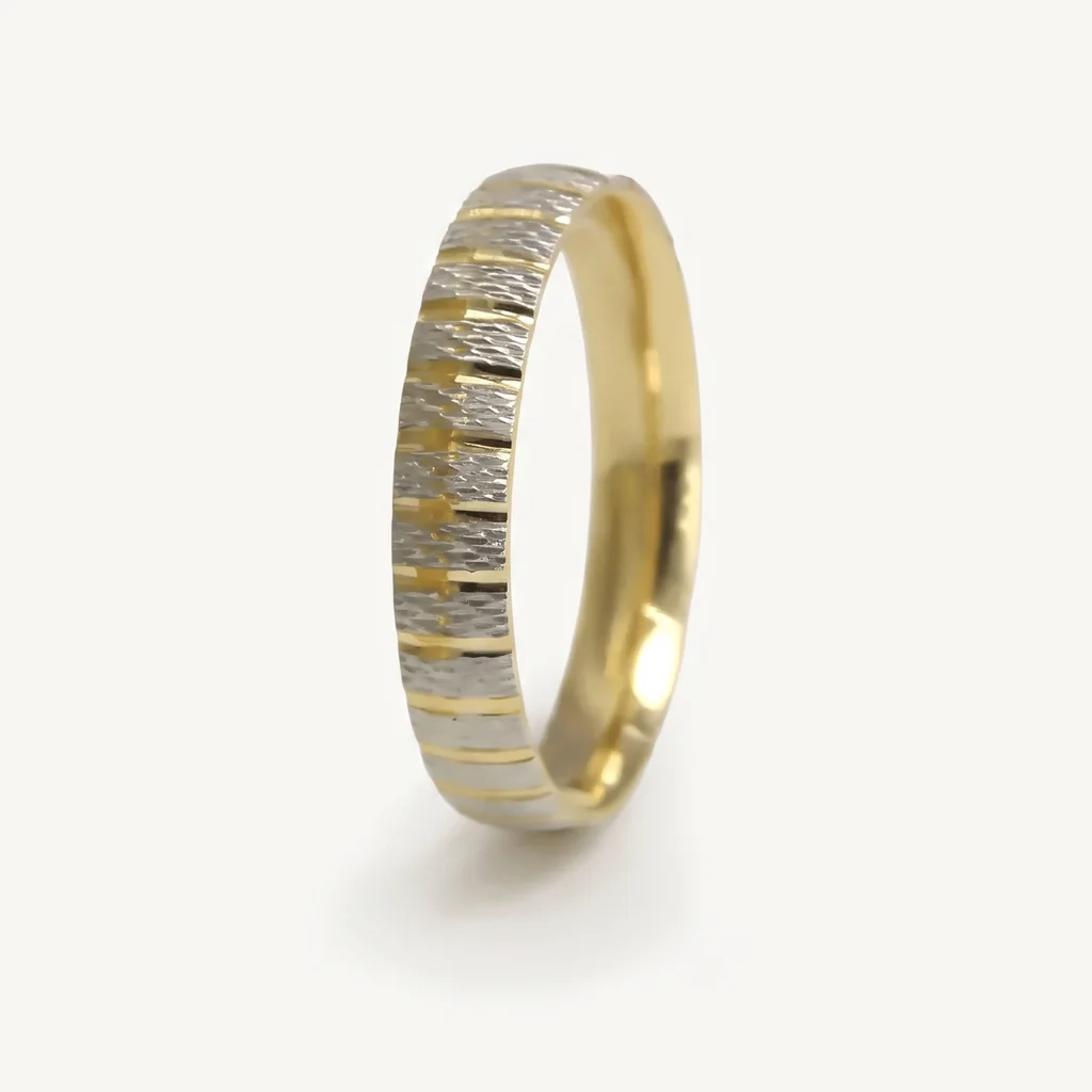 Linear contrast, hers, Bars of white and yellow running across the face of both. 3.5mm, sold alone or as a set.