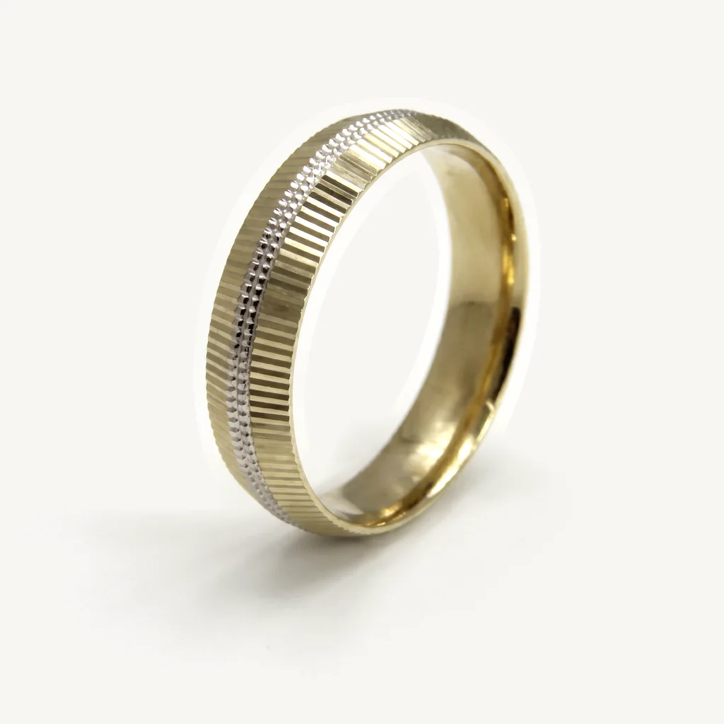Linear ribbed, his, Fine ribbing in white against yellow, on a 5mm band. 5mm, sold alone or as a set.