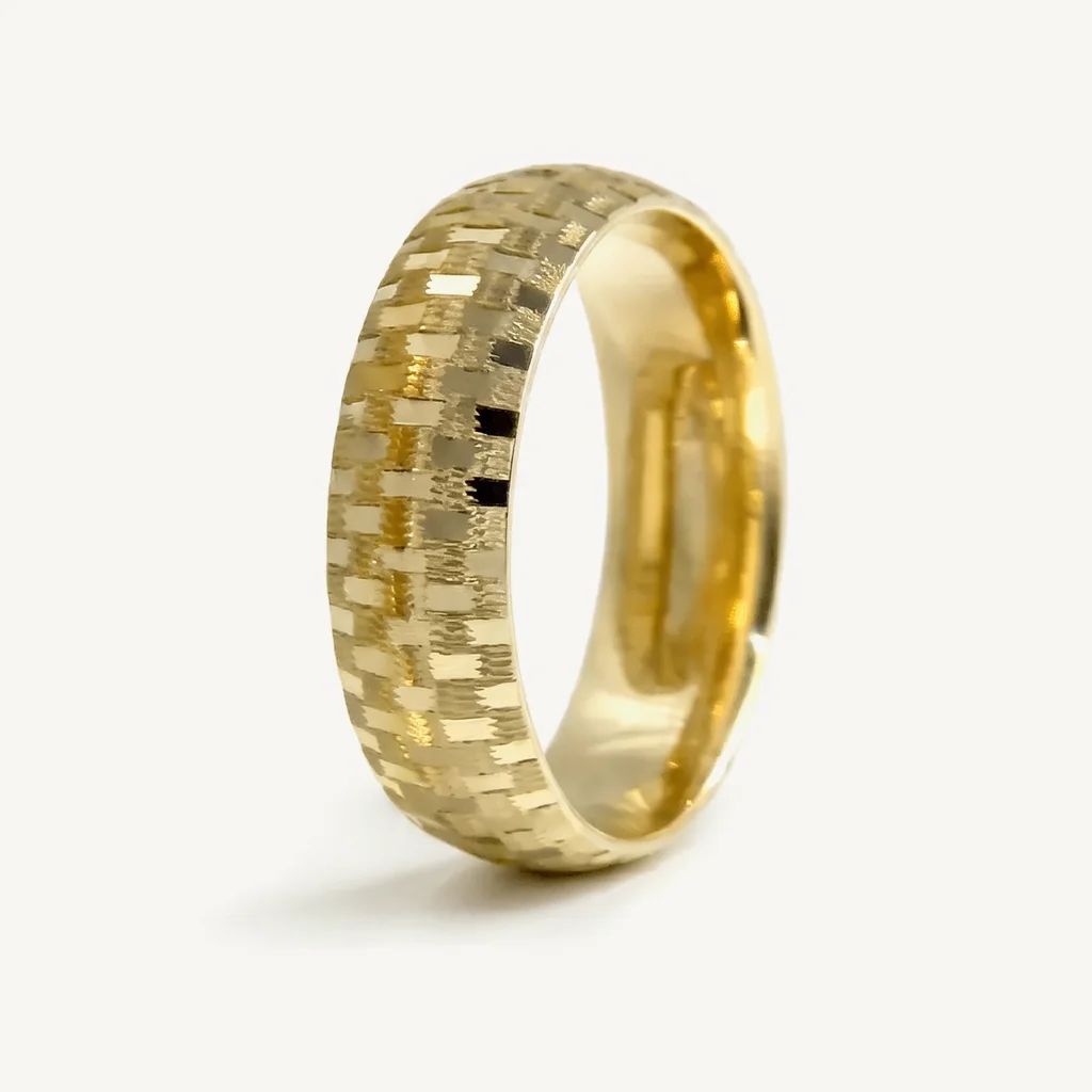 Mosaic, hers, Small polished and textured blocks worked around the band. 6mm, sold alone or as a set.