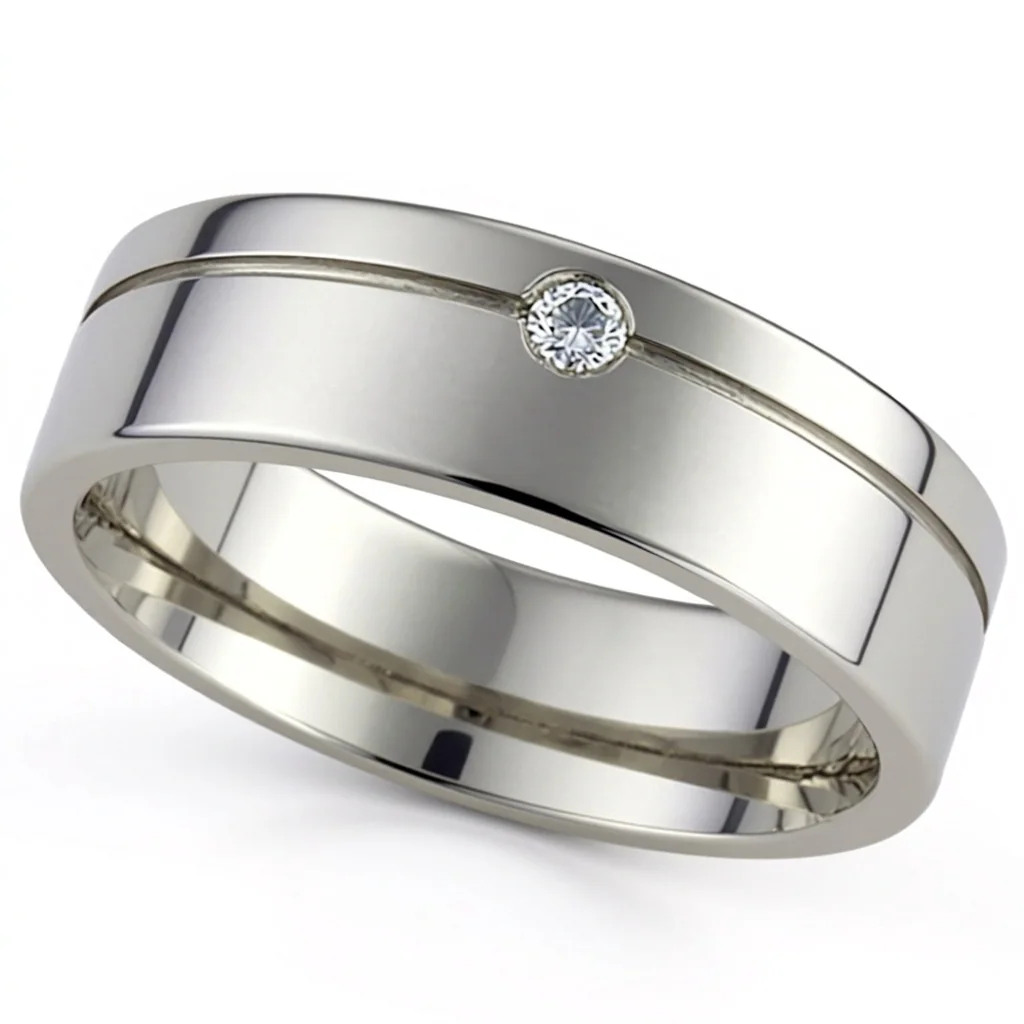 Offset groove, one diamond, One diamond set into an off-centre groove in titanium.