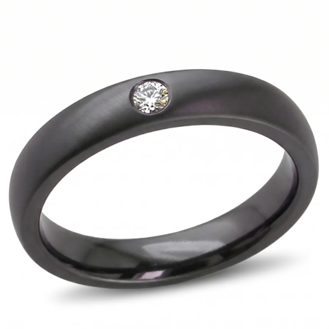 One diamond, black, A single ten point diamond, flush set into black.