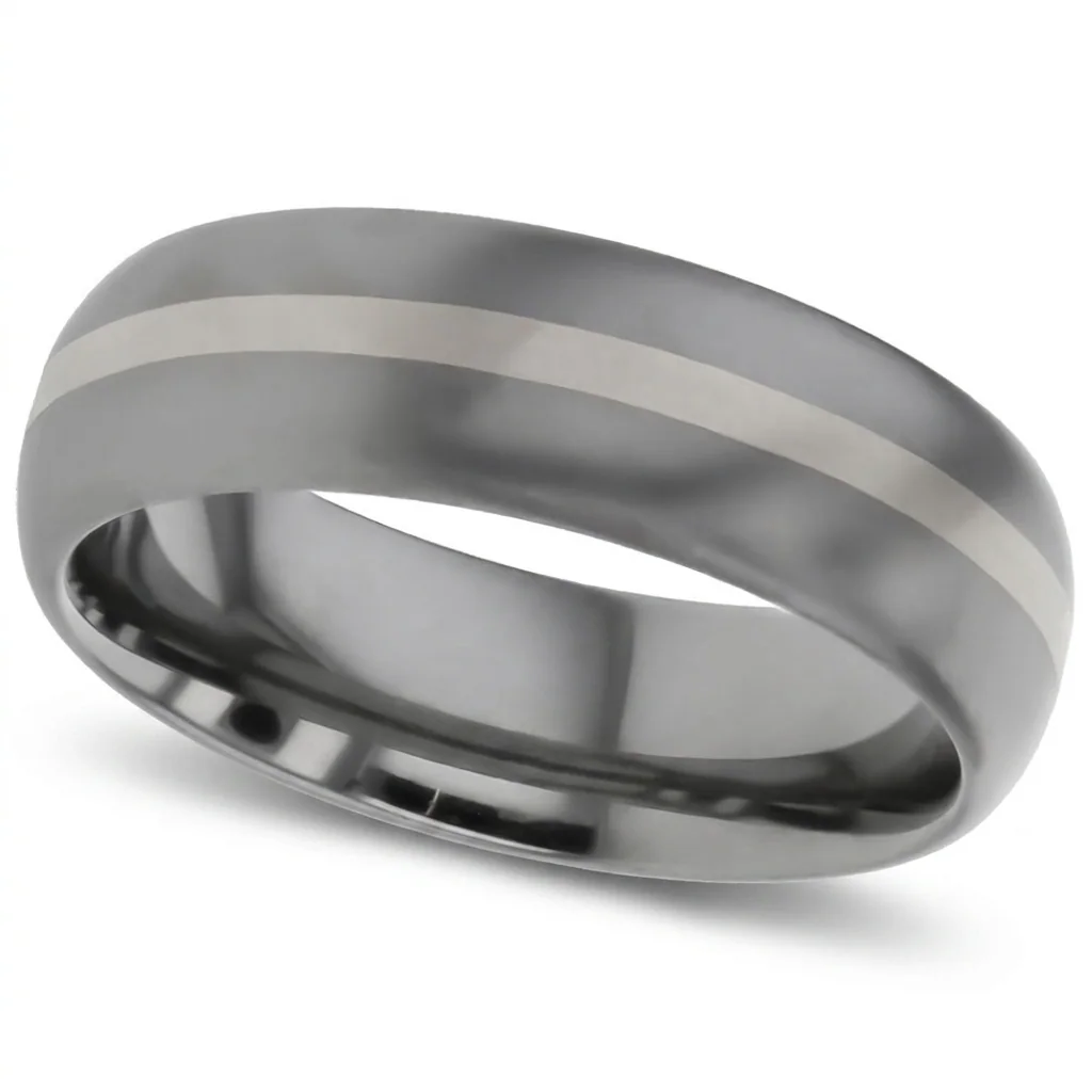 Platinum line, titanium, A line of solid platinum set into brushed titanium.