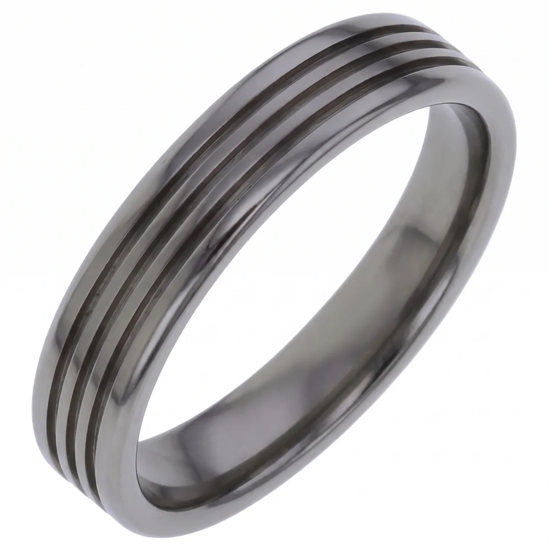 Ribbed, titanium, Fine grooves the whole way round.