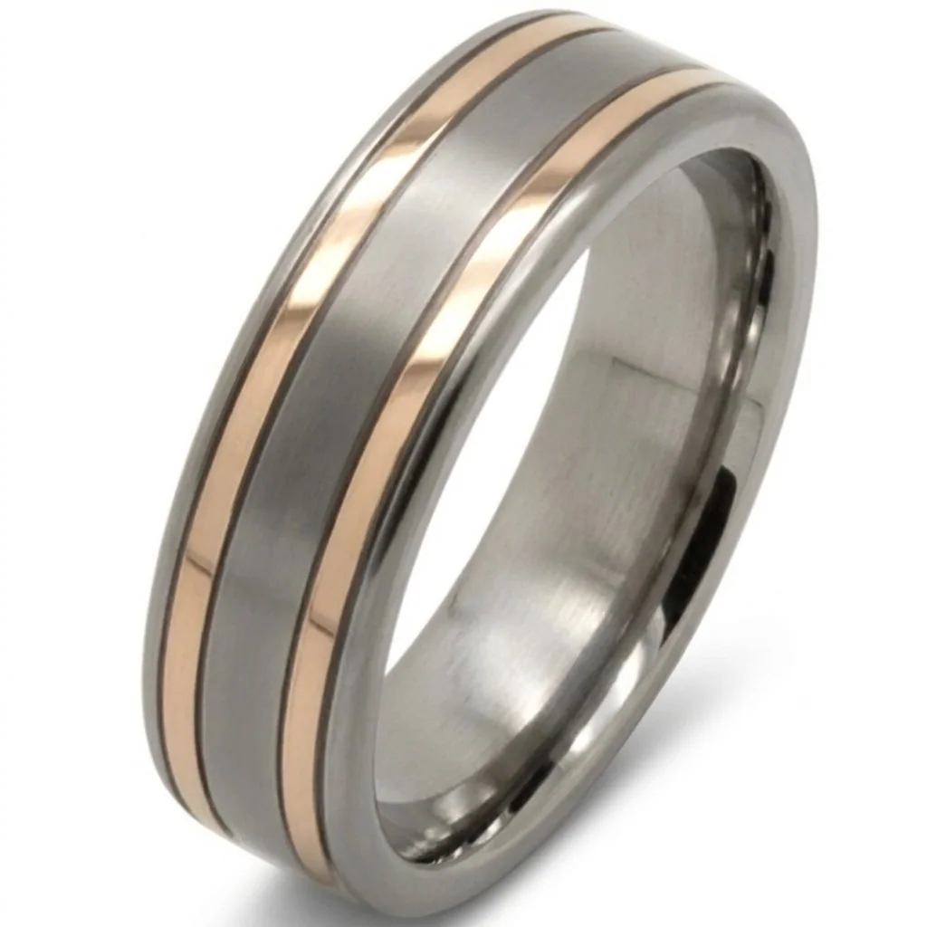 Rose gold line, offset, A rose gold line set off centre, with a groove beside it.