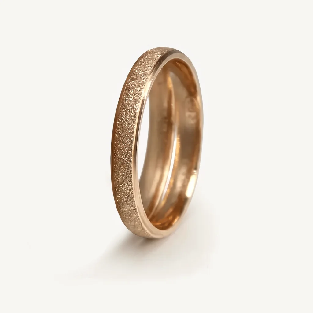 Rose satin sparkle, hers, Rose gold, satin on his and a frosted sparkle on hers. 3mm, sold alone or as a set.