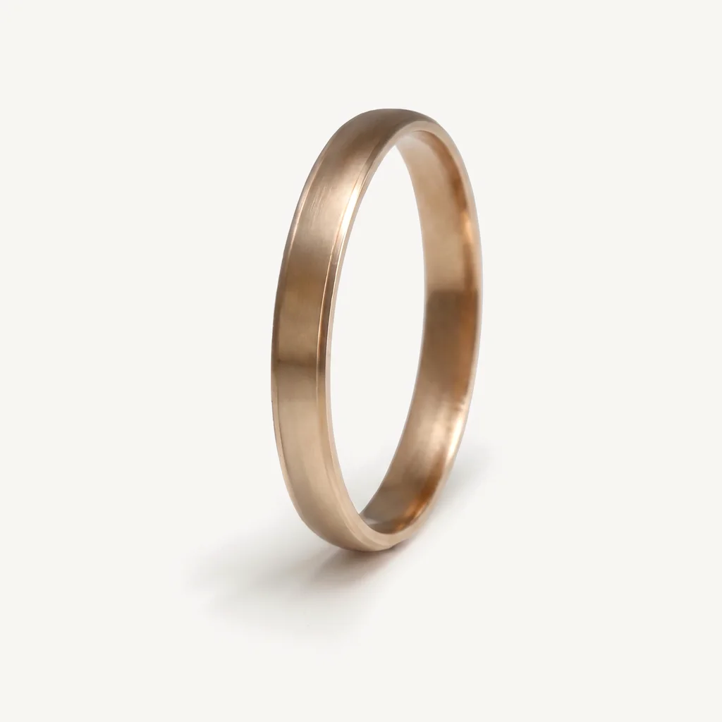 Rose satin sparkle, his, Rose gold, satin on his and a frosted sparkle on hers. 3mm, sold alone or as a set.