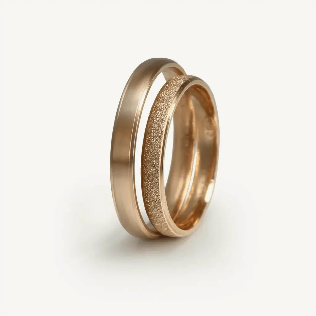 Rose satin sparkle wedding rings, his and hers together