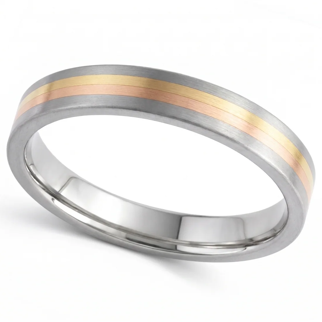 Rose and yellow gold inlay, Two golds side by side in one wide inlay.