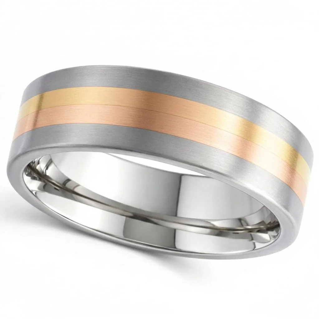 Rose and yellow gold inlay, Two golds side by side in one wide inlay.