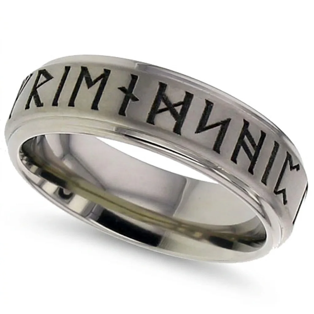Runes, titanium, Norse runes cut around the band.