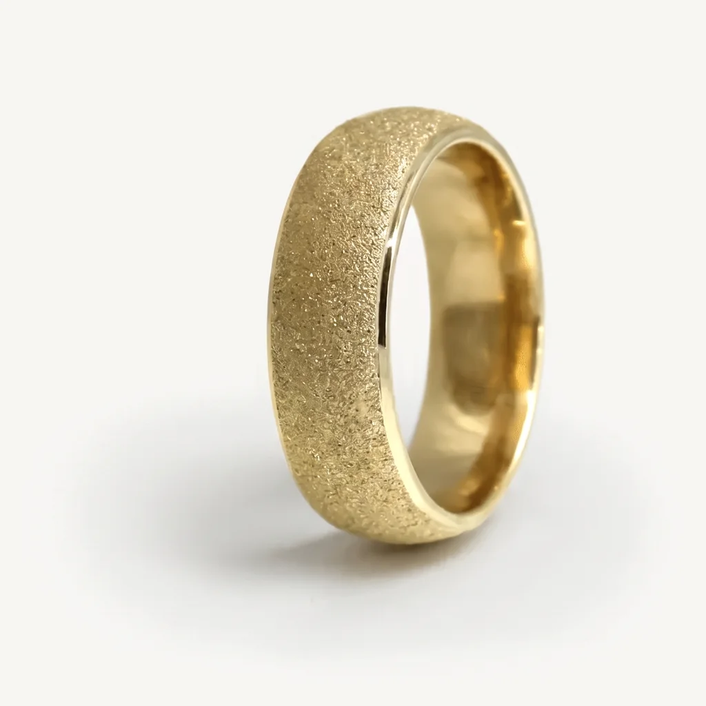 Satin granulated, hers, A brushed satin band beside a granulated one. 6mm, sold alone or as a set.