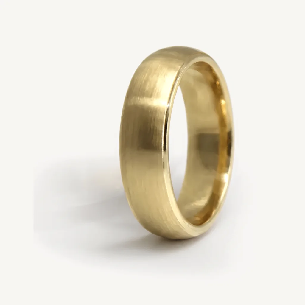 Satin granulated, his, A brushed satin band beside a granulated one. 6mm, sold alone or as a set.