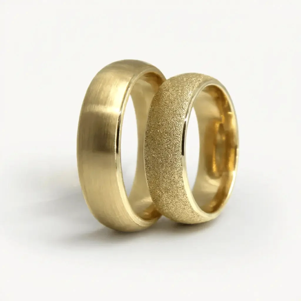 Satin granulated wedding rings, his and hers together