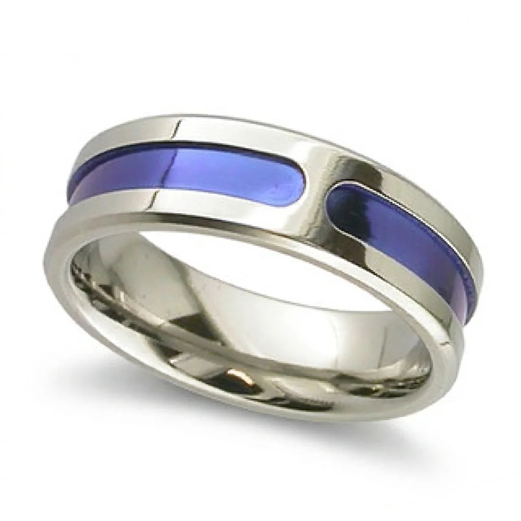 Segments, anodised, Wide segments of colour, divided by bars of bright metal.