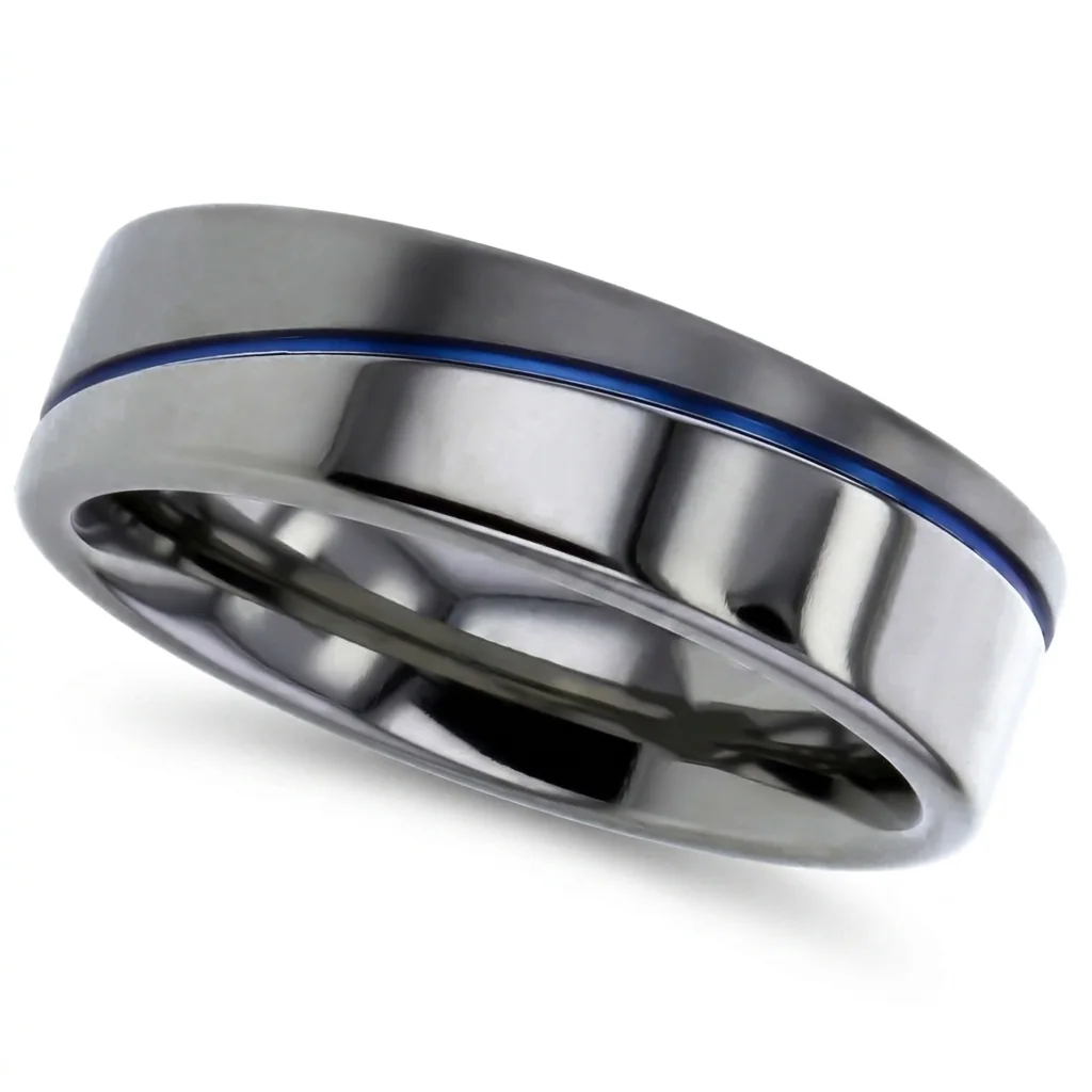 Single groove, anodised, One fine groove of colour around a polished band.