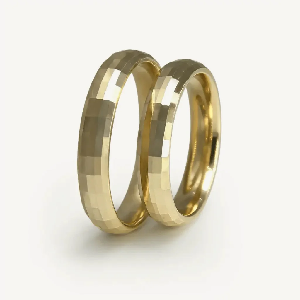 Square facet wedding rings, his and hers together