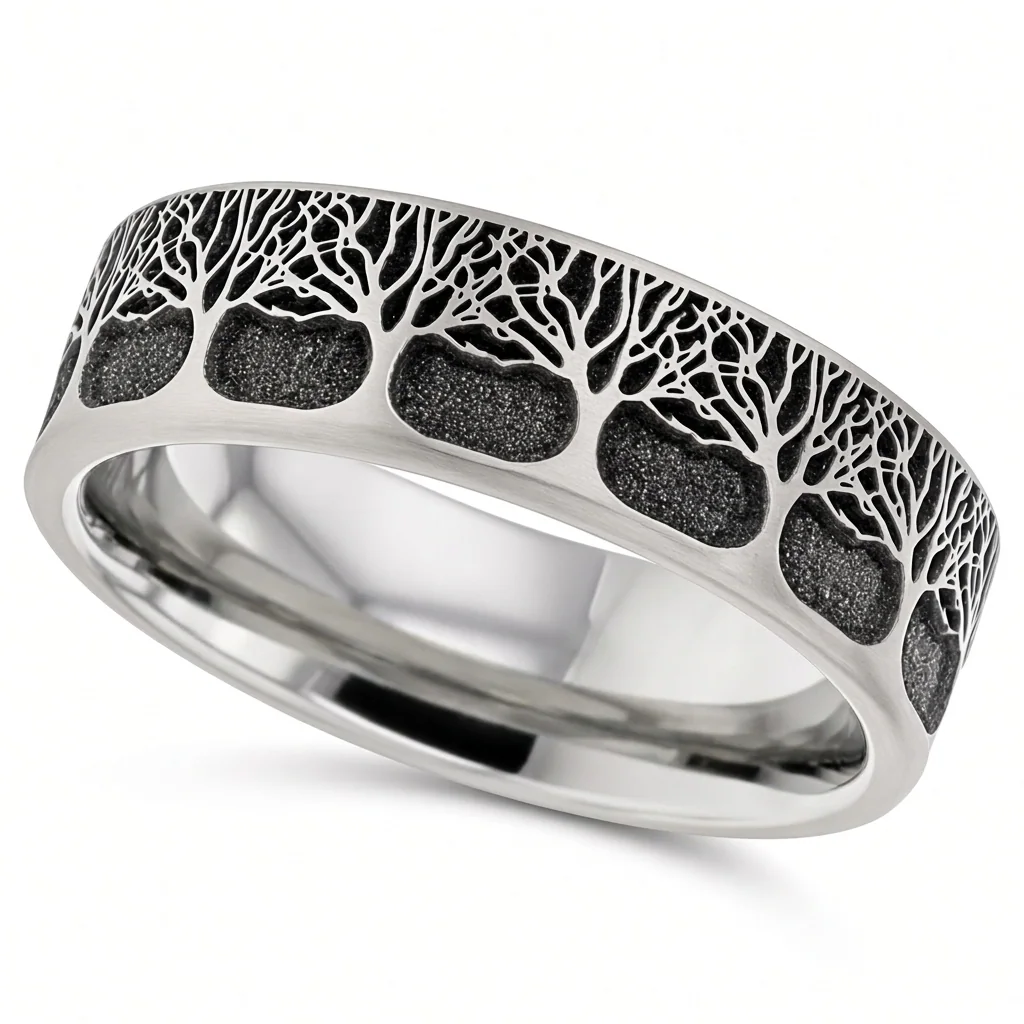 Tree of life, titanium, Trees of life engraved around a titanium band.