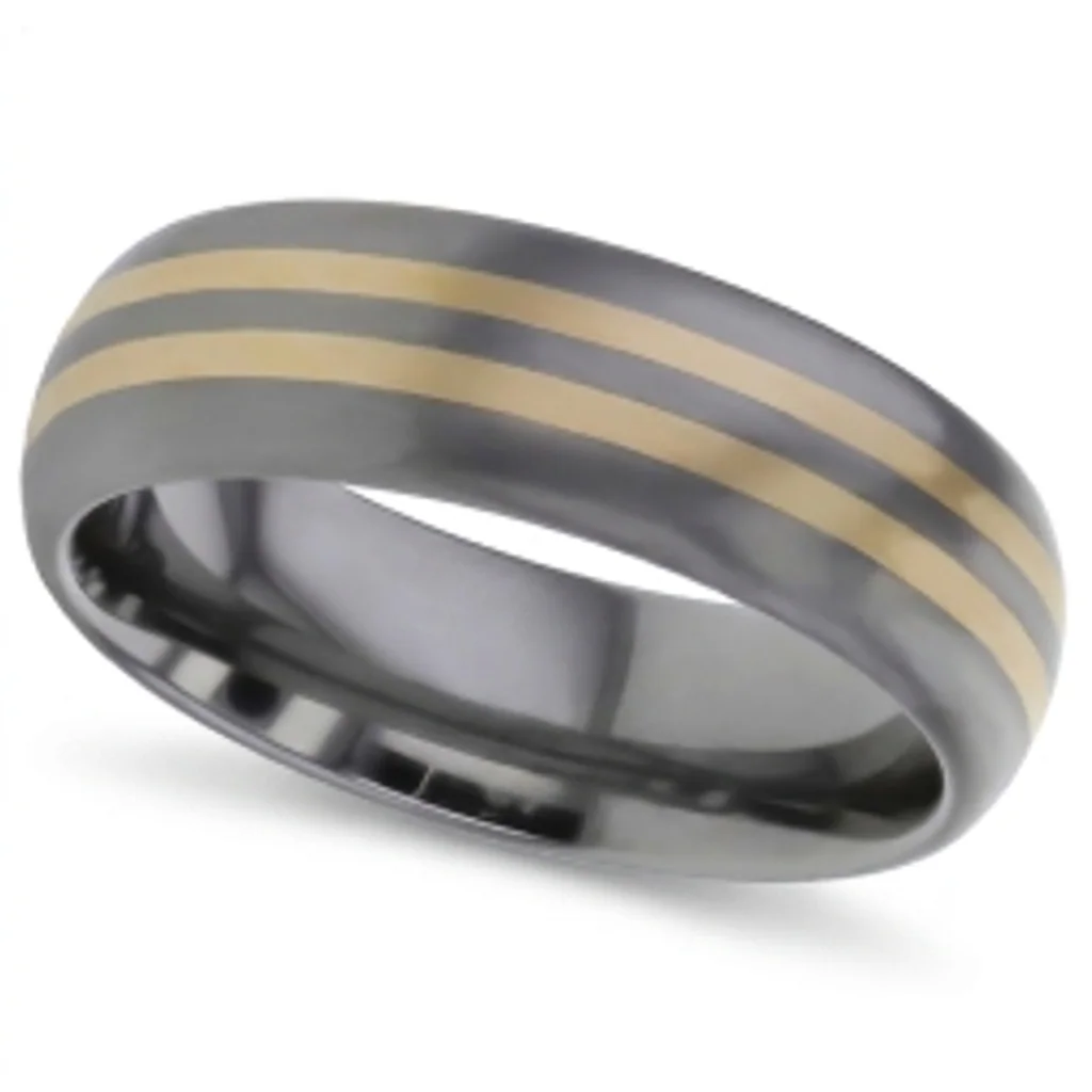 Twin gold lines, titanium, Two fine lines of solid gold, set into brushed titanium.