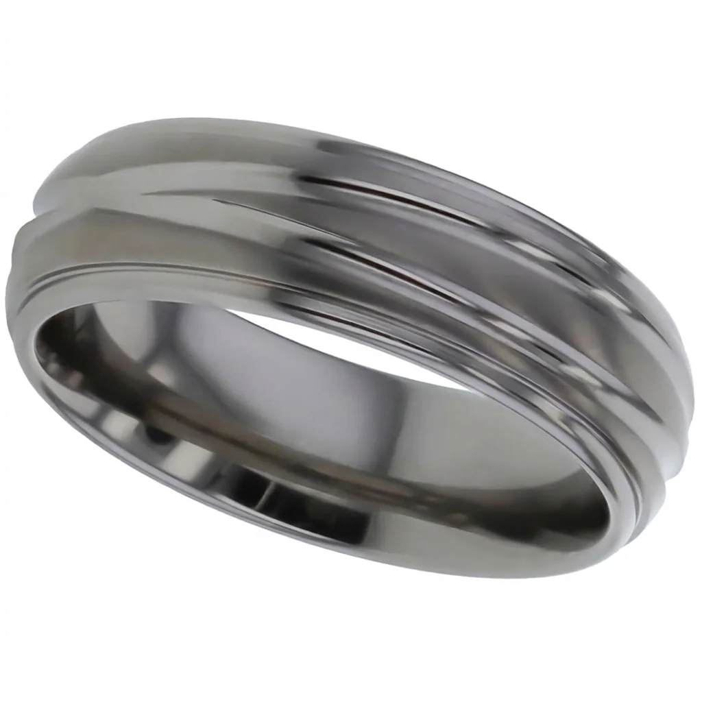 Twin lines, titanium, Two polished lines across satin titanium.